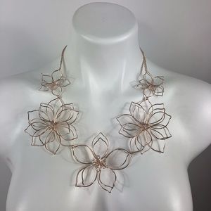Gold Wire Flower Statement Necklace